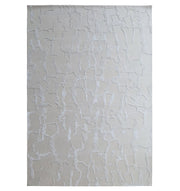 The RAMSHA HOME Handmade Textured Crackle Pattern Leather Rug - HTWV 163 (300x400 cm) features a modern, abstract design with irregular raised lines and shapes in beige tones, creating a subtle textured look.