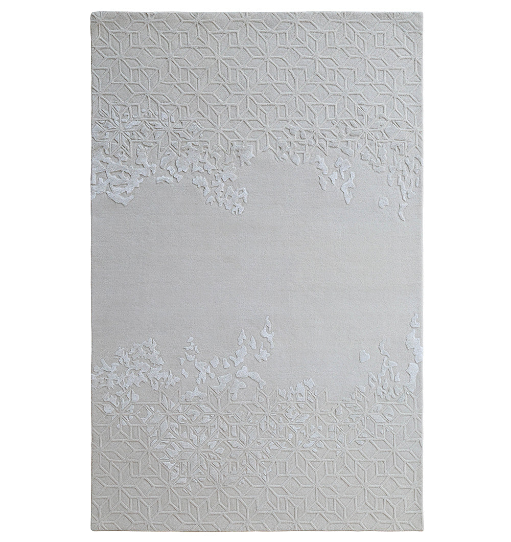 The RAMSHA HOME Handmade Beige Color Area Rug - HTWV 165 (200x300 cm) features a rectangular shape with subtle geometric patterns and textured, raised designs blending organically along the top and bottom edges.