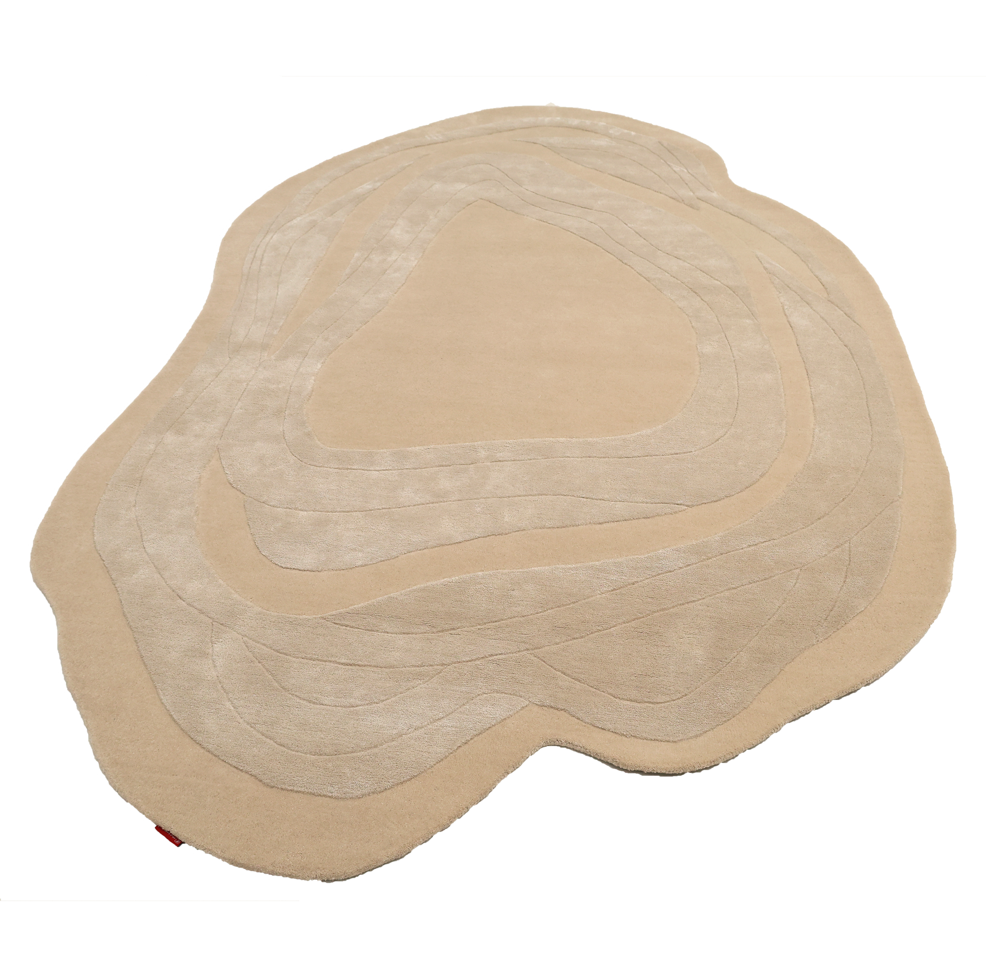 The RAMSHA HOME Handmade irregular 200x300 cm Rug HTWV-191 features cream and beige, wavy concentric topographic line patterns and is shown against a white background.