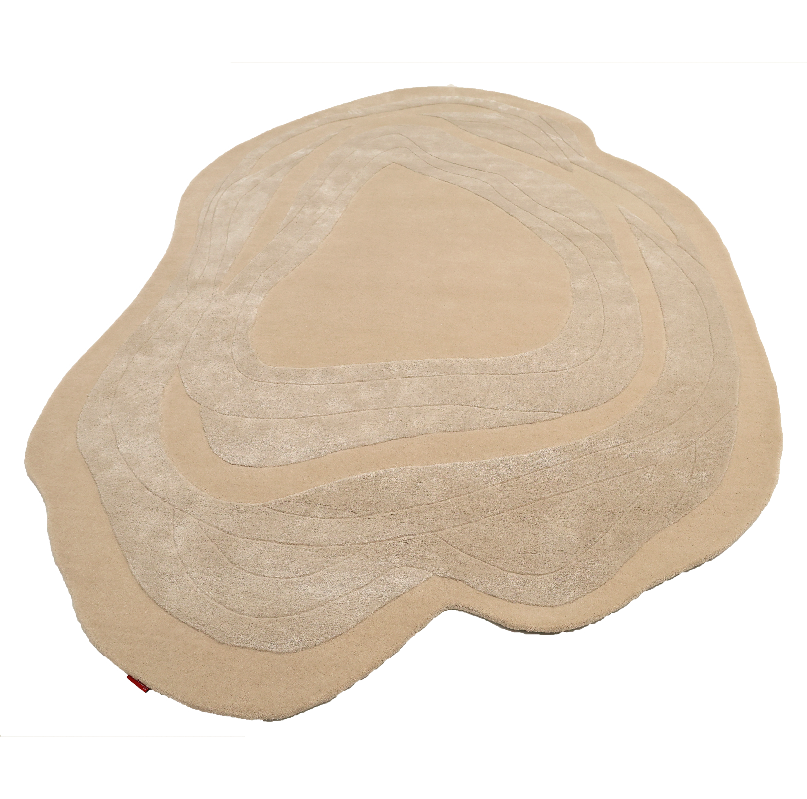 The RAMSHA HOME Handmade irregular 200x300 cm Rug HTWV-191 features cream and beige, wavy concentric topographic line patterns and is shown against a white background.