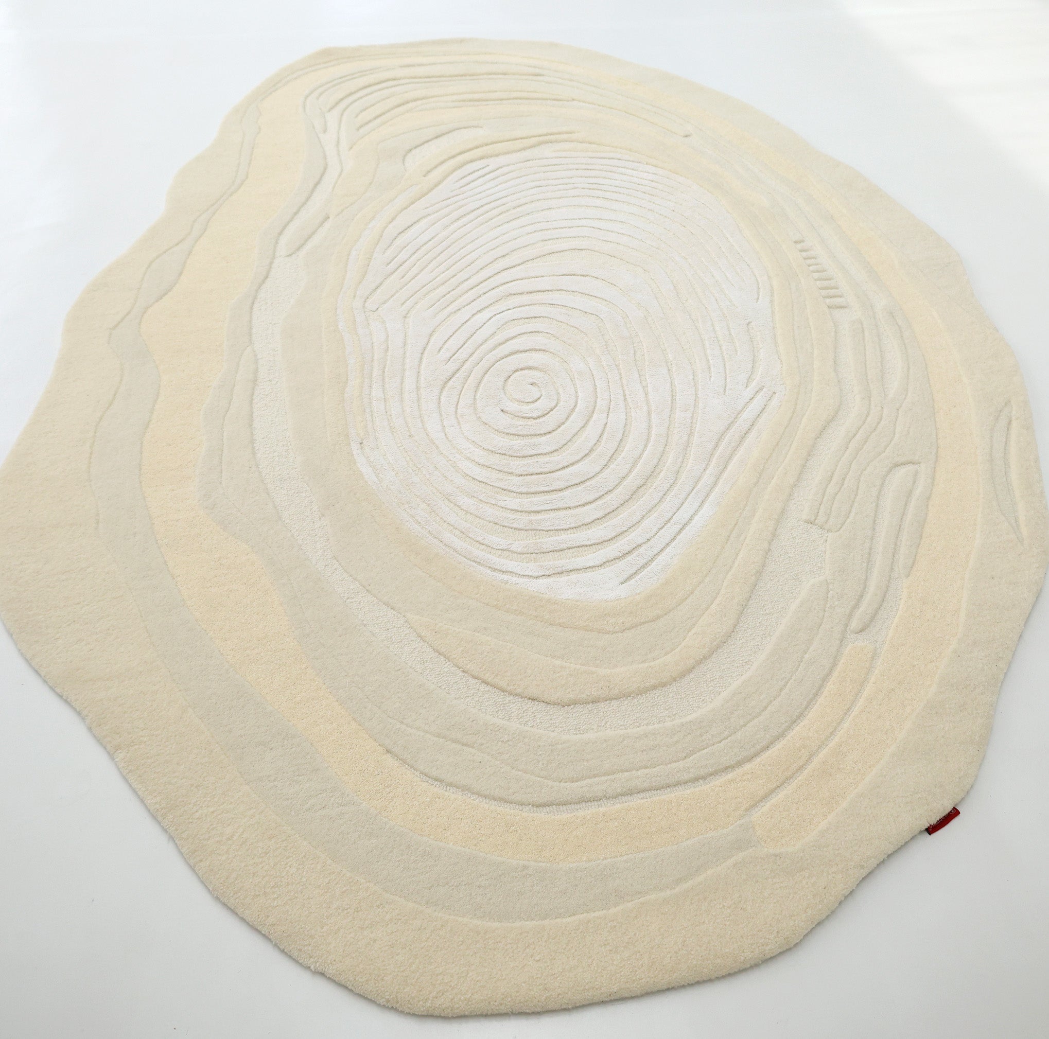 The RAMSHA HOME Ivory Topographic Shaped Rug 200x300 cm (HTWV-192) features an off-white and beige design inspired by topographic map rings, shown on a light floor.