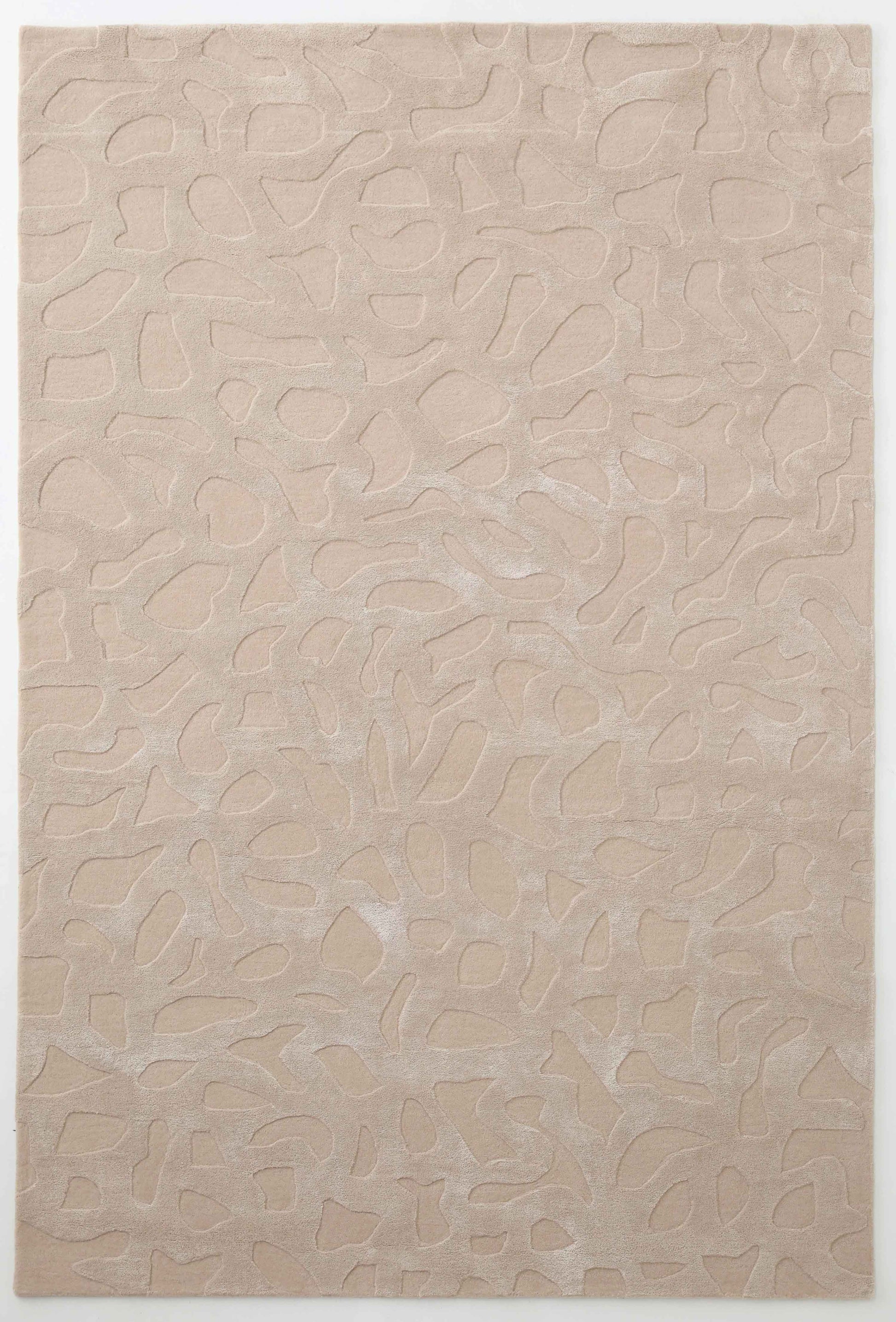 The RAMSHA HOME Rectangle Modern Handmade Rug 200x300 CM HTWV-197 features a beige, hand-woven surface with abstract raised patterns and irregular curved shapes for a subtle, textured style.