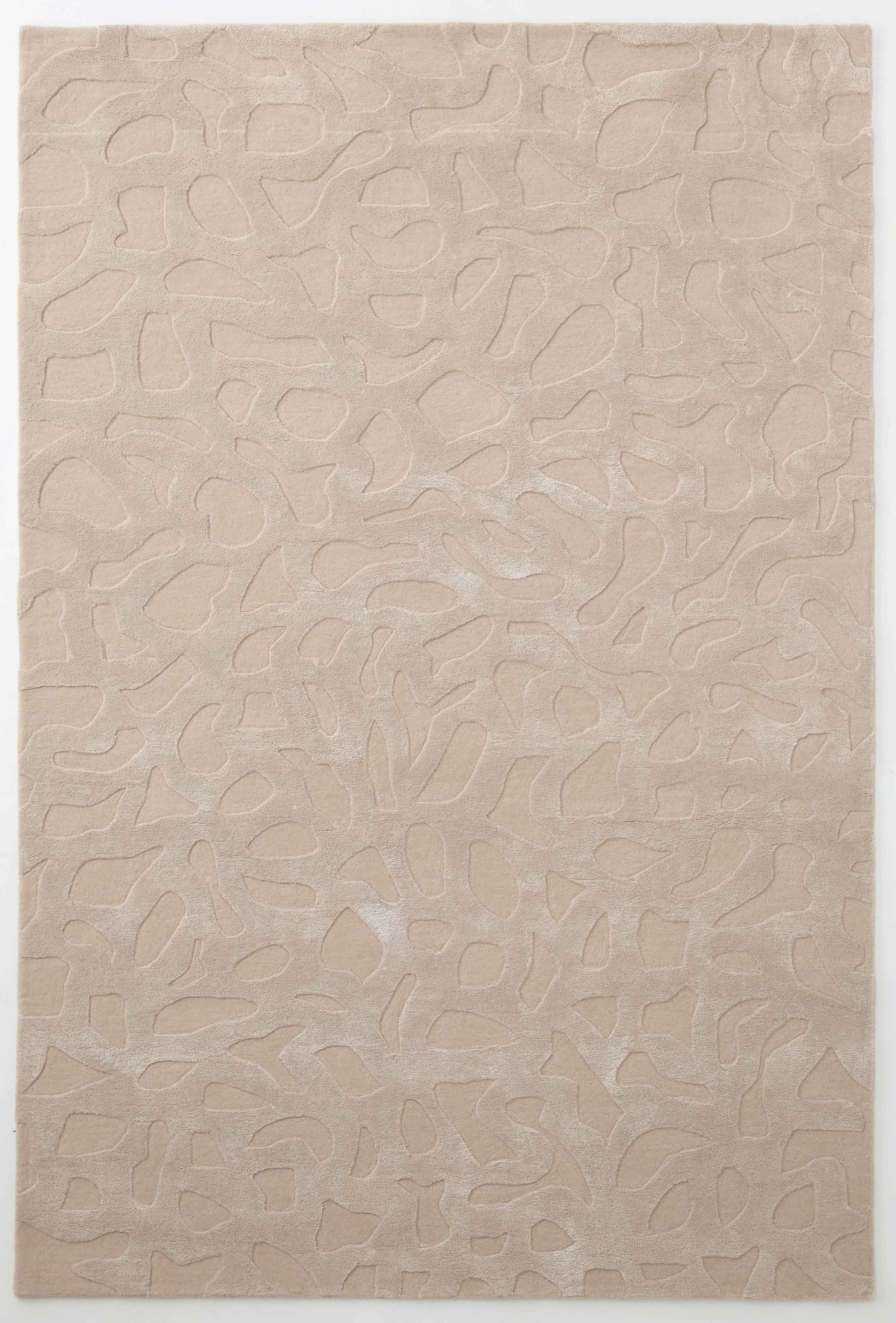 The RAMSHA HOME Rectangle Modern Handmade Rug 200x300 CM HTWV-197 features a beige, hand-woven surface with abstract raised patterns and irregular curved shapes for a subtle, textured style.