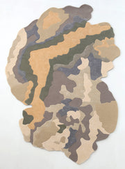 The RAMSHA HOME Contemporary Flow Area Handmade Rug HTWV-199 features an irregular shape and abstract, overlapping patches in beige, tan, brown, olive green, and gray on a white background, evoking a stylish camouflage pattern for modern interiors.