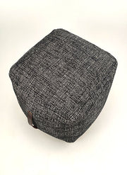 Black Cotton Pouf With Leather Handle PF-046