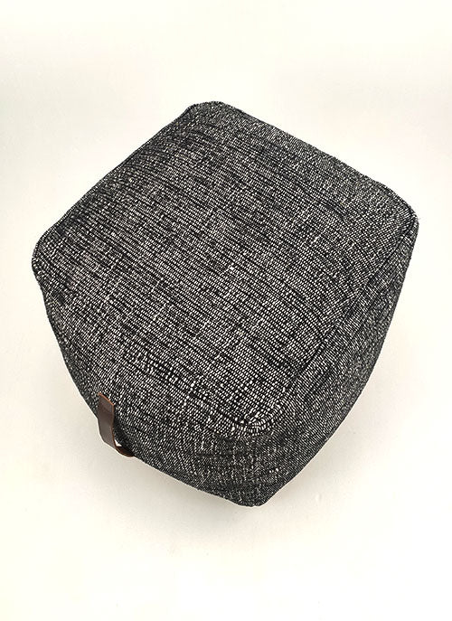 Black Cotton Pouf With Leather Handle PF-046