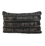 The RAMSHA HOME Polyester Sequence Cushion With Filler is a rectangular black pillow with comfortable support, featuring textured fringes and silver bead accents for a stylish, decorative look.