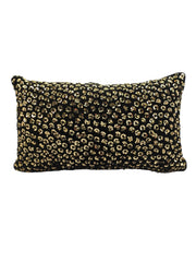 The RAMSHA HOME Polyester Cushion With Filler is a rectangular black cushion, embellished with evenly distributed gold and silver sequins, perfect for comfortable seating.