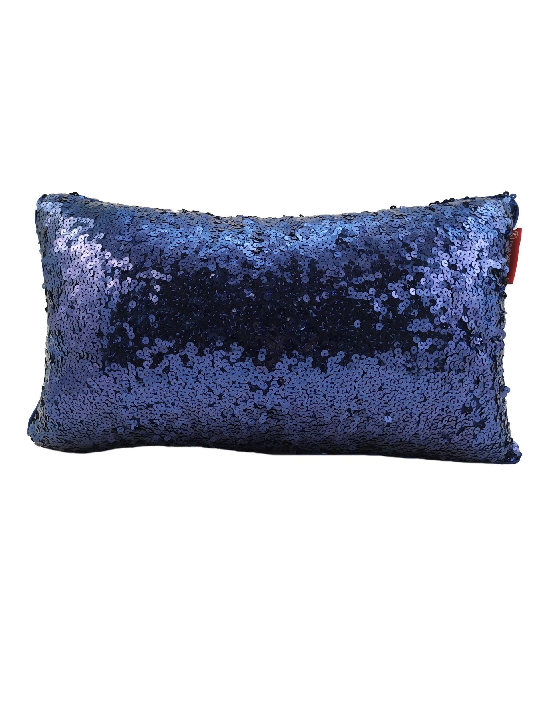 The RAMSHA HOME Decor Polyester Cushion With Filler features a shiny, dark blue sequin cover that reflects light for a sparkling effect—ideal for plush support and enhancing your home decor.