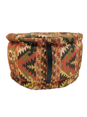 Printed Multi Color Pouf With Leather Handle PF-033