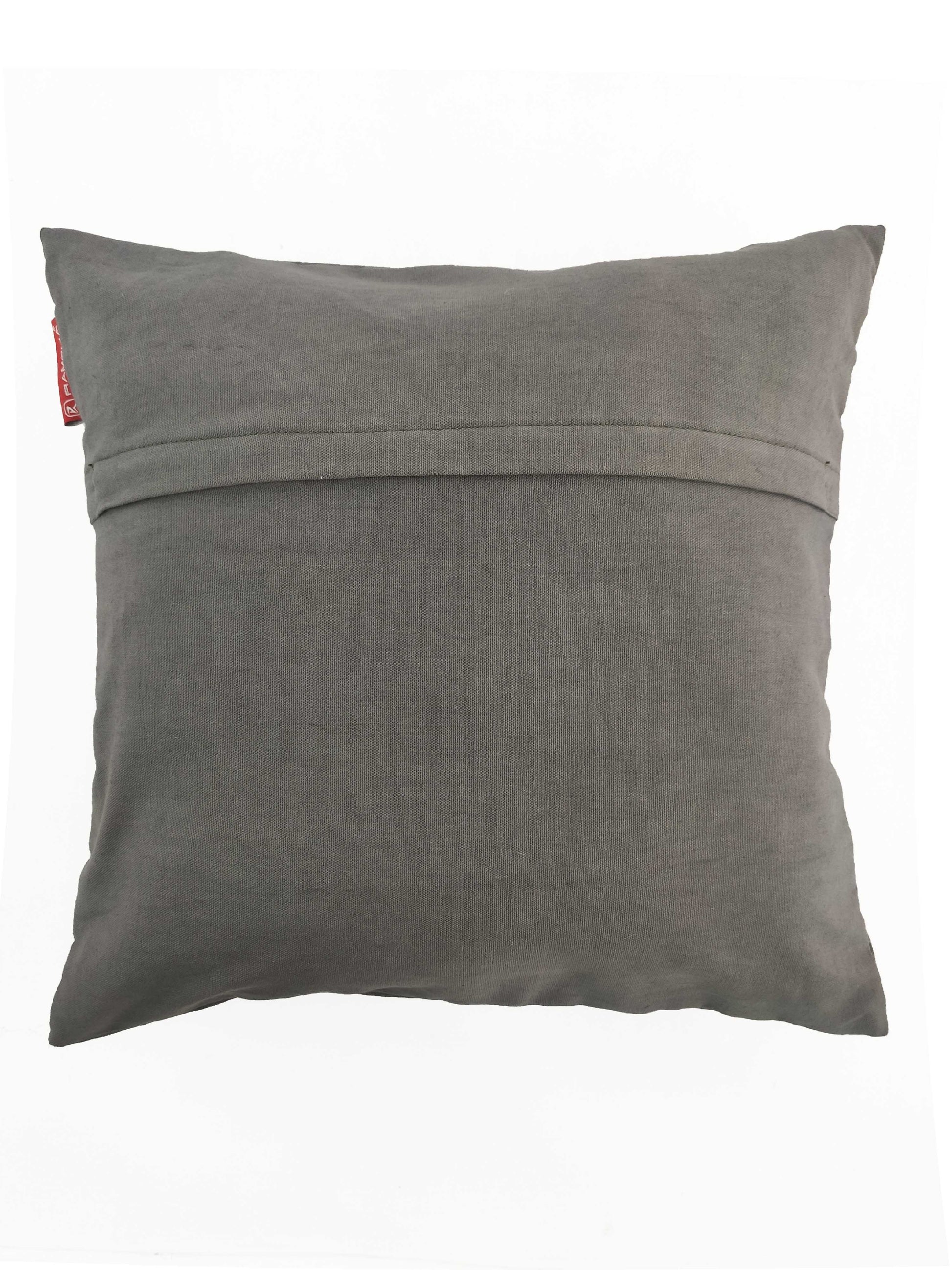 The RAMSHA HOME Grey Color Cushion CS-119 features a comfortable, square design with a horizontal seam, concealed back opening, and soft cotton-polyester fabric.