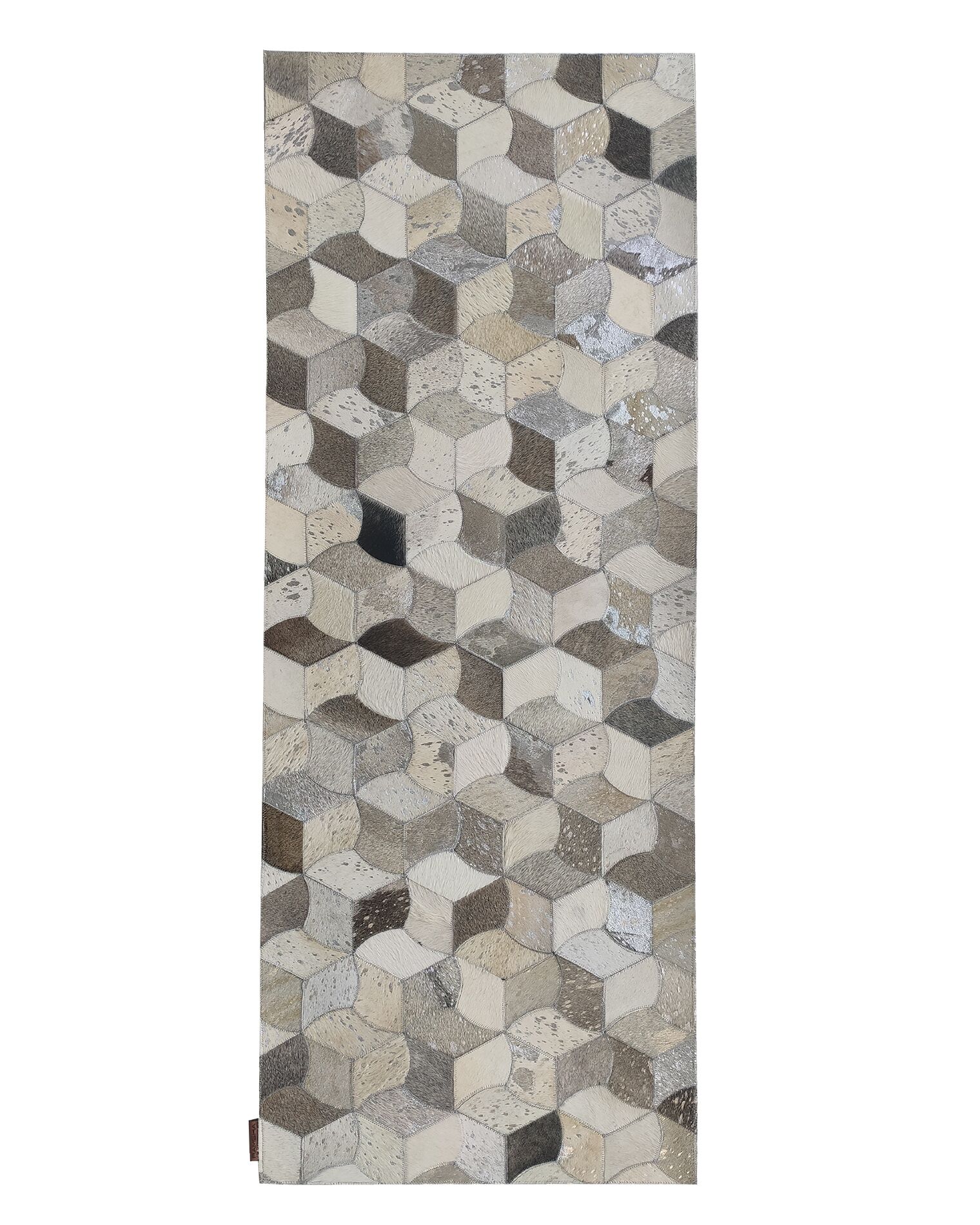 The Amazing Bedroom & Hallway Grey Color Leather Rug - LR 007 by RAMSHA HOME is a neutral rectangular rug with a striking 3D cube pattern in gray, beige, and off-white tones for an eye-catching optical illusion effect.