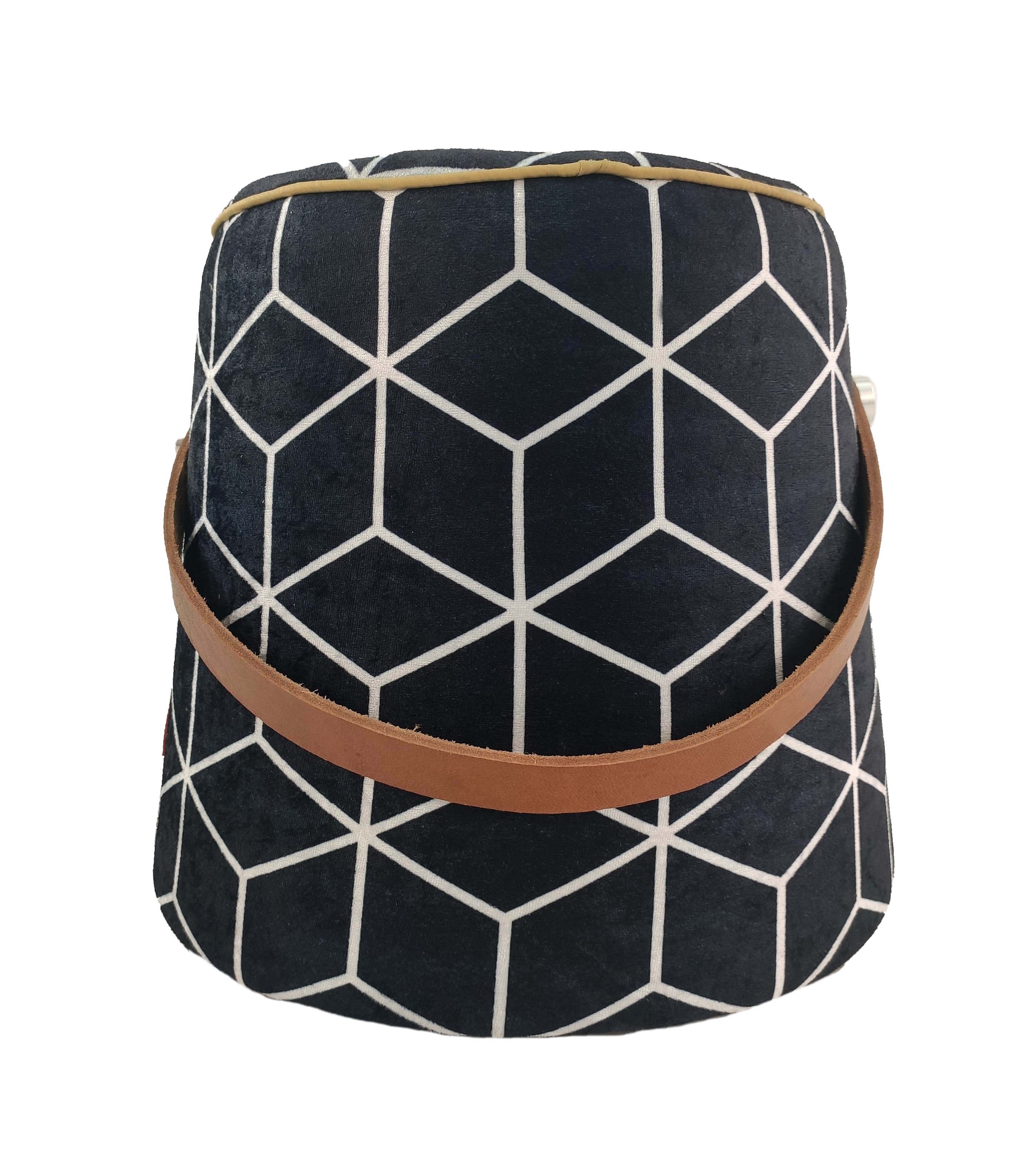Printed Pedestal Pouf With Leather Handle PF-028