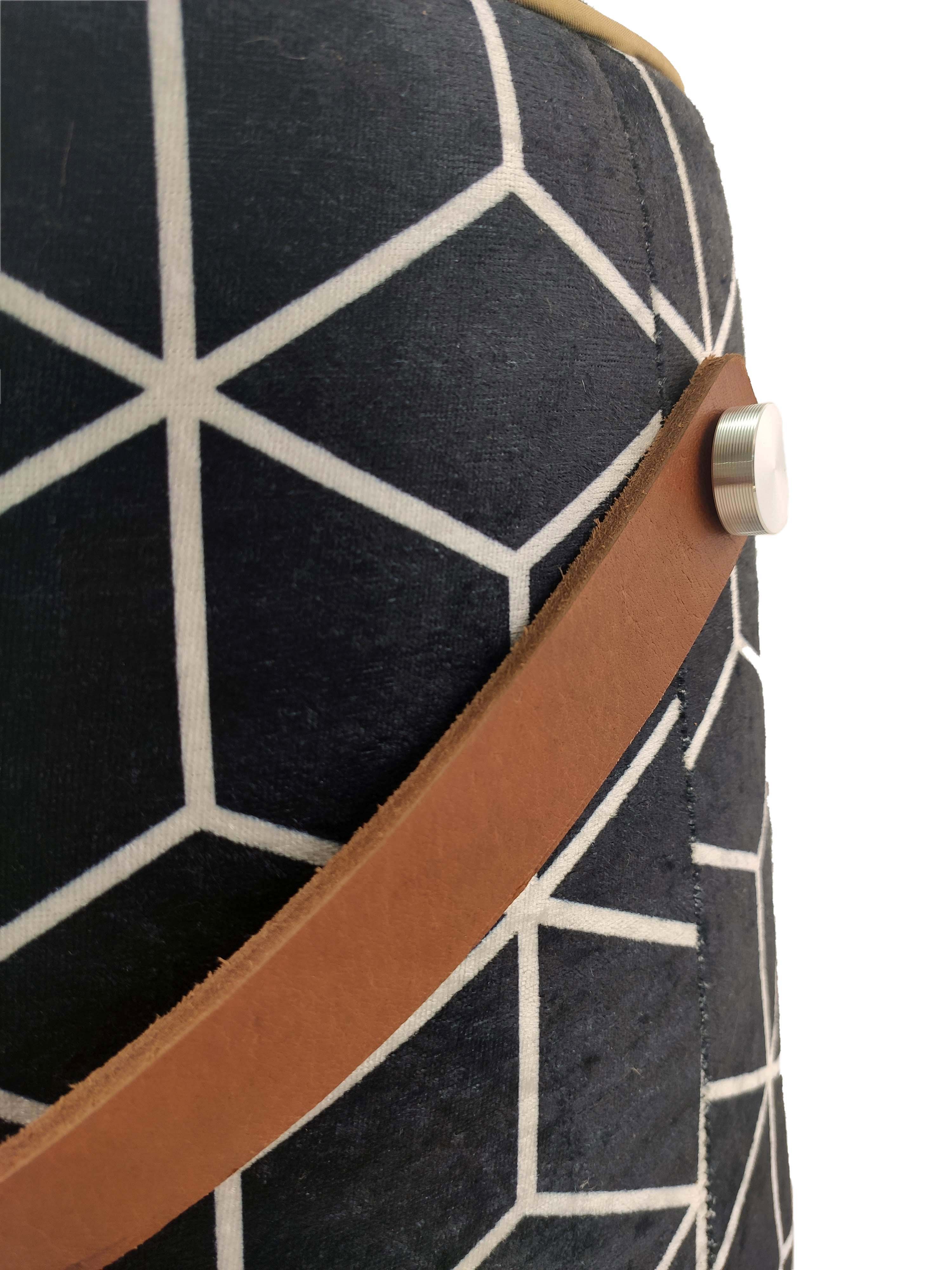 Printed Pedestal Pouf With Leather Handle PF-028