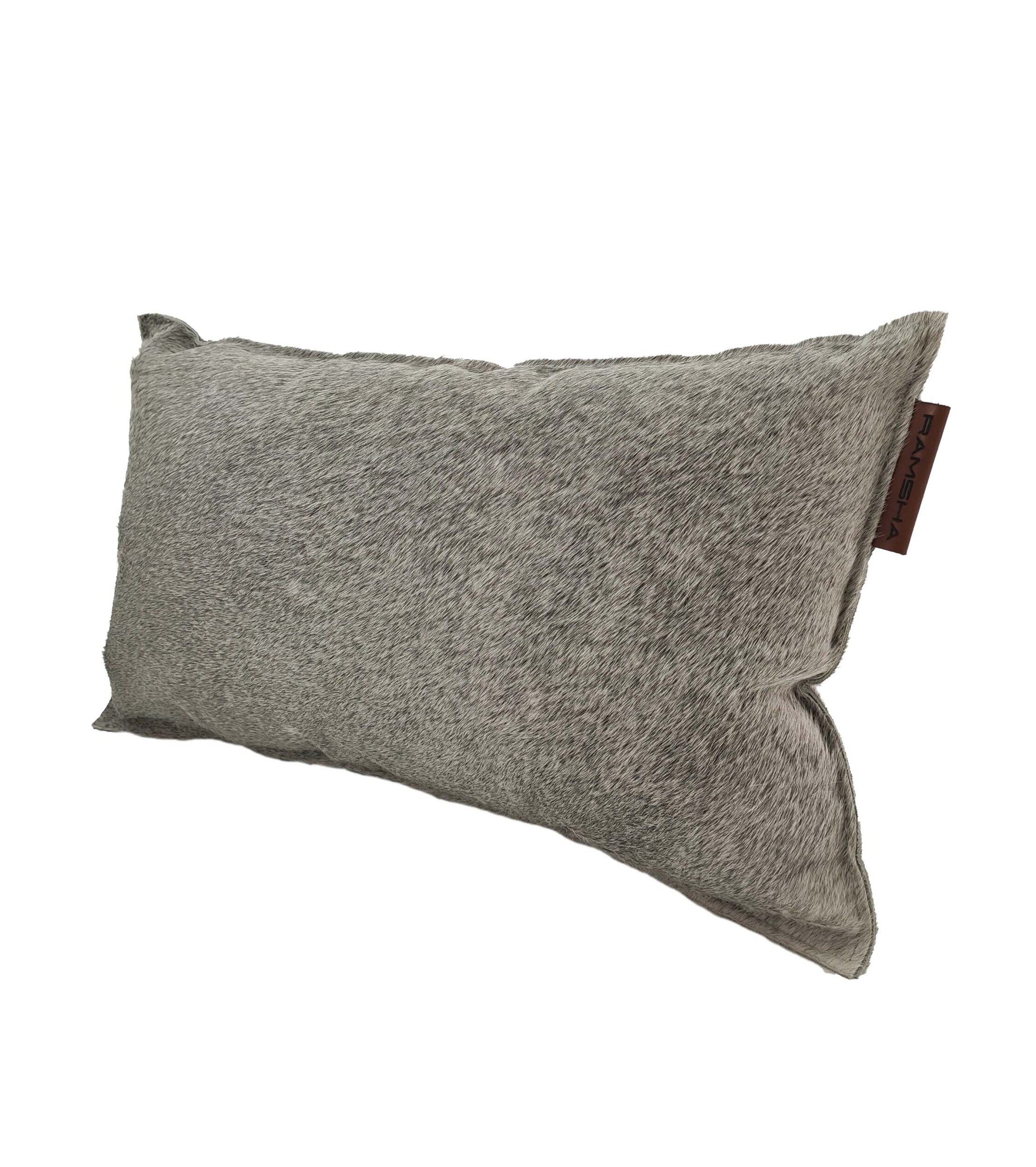 RAMSHA HOME's Leather Cushion With Filler CS-091 is a rectangular, light gray premium cushion with a textured finish and a small brown side tag, shown against a plain white background.