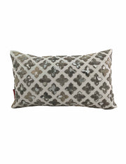 RAMSHA HOME Leather Cushion CS-104: Rectangular white cushion with a raised, textured pattern of metallic silver and beige embroidered crosses in a diagonal grid.