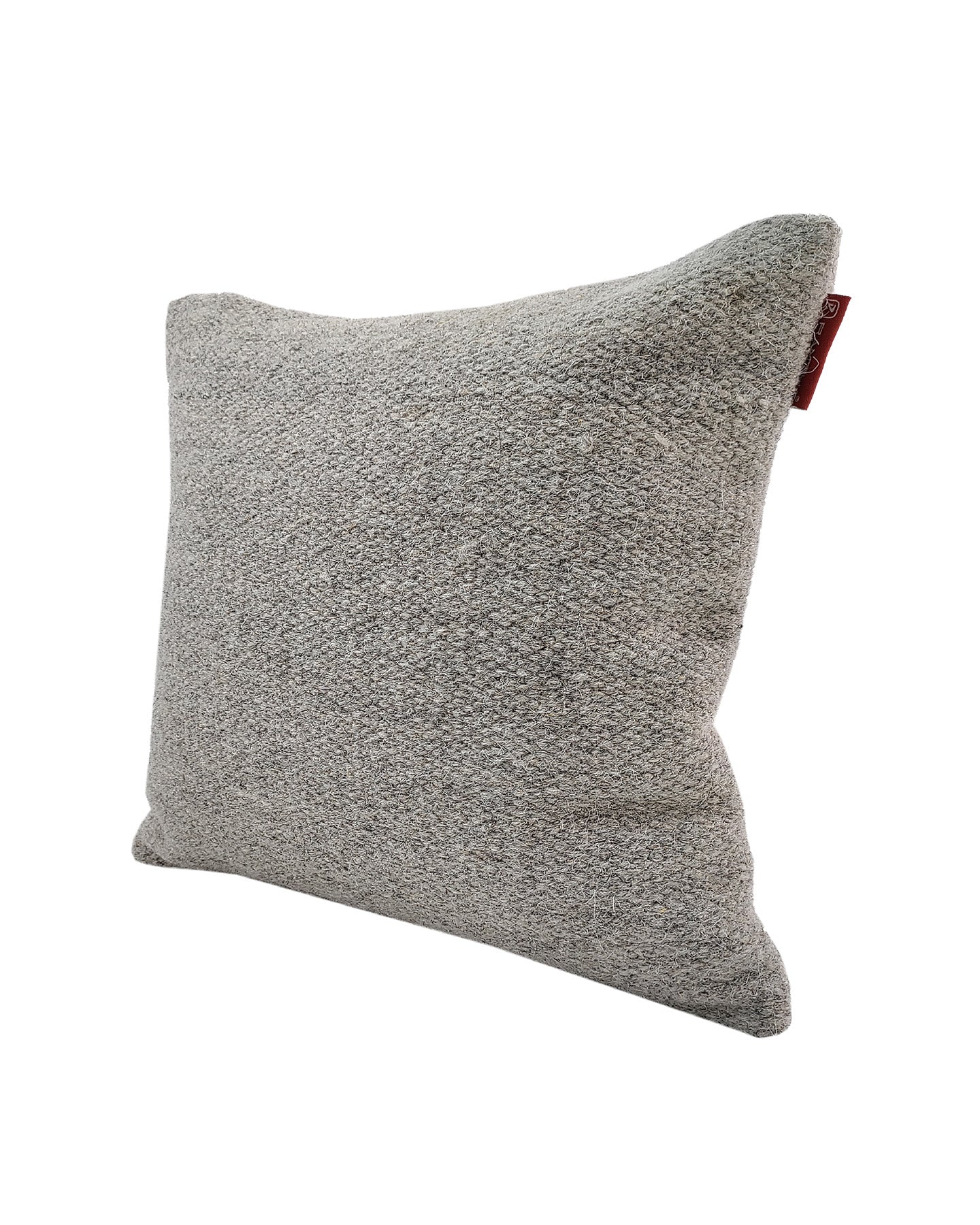 The RAMSHA HOME Wool Cushion With Insert cs-142 is a square, light gray textured cushion with a subtle pattern and a small red tag on the side, perfect for home decor and displayed on a plain white background.