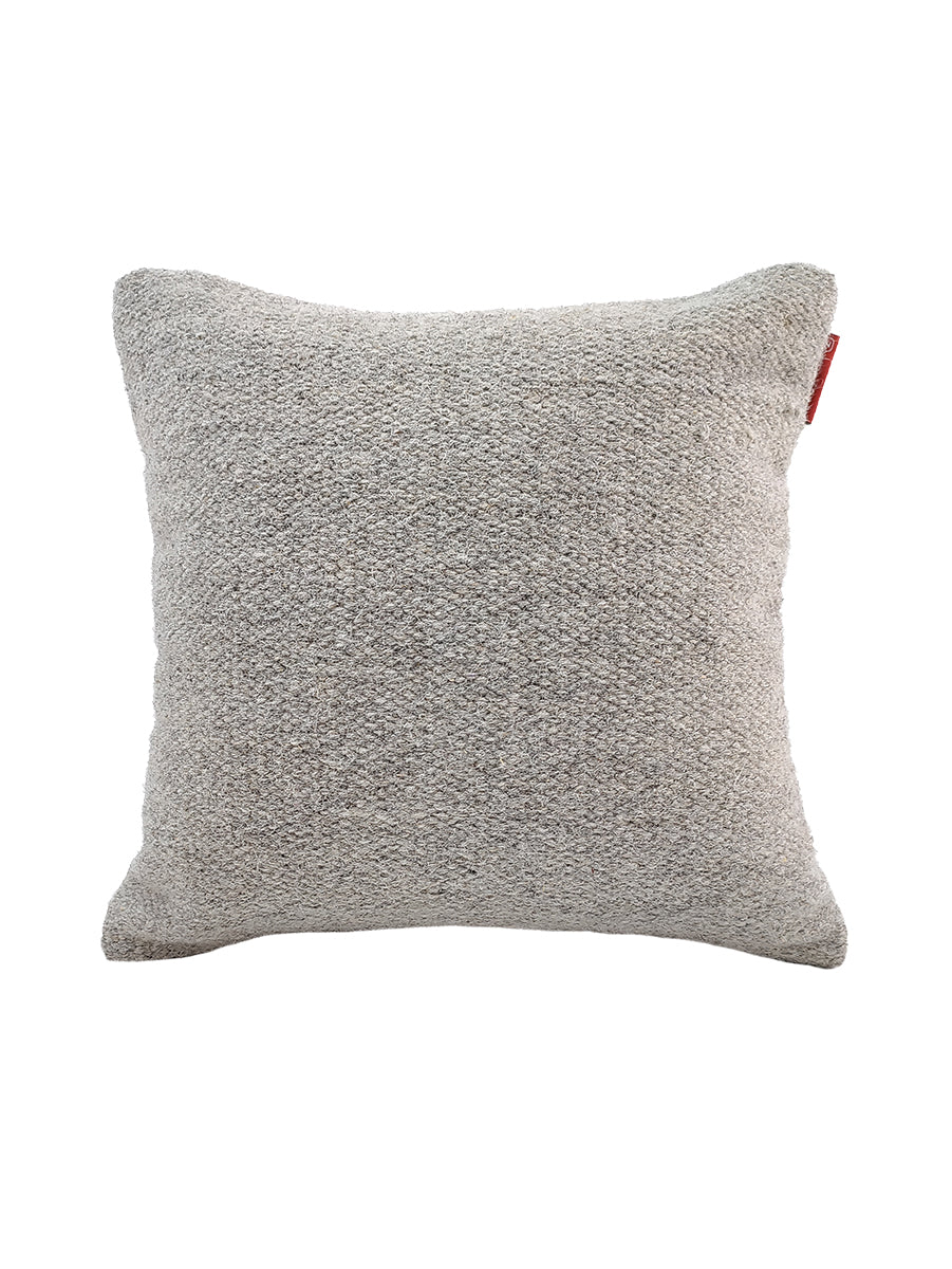 The RAMSHA HOME Wool Cushion With Insert cs-142 features a square, light gray textured wool cover with a soft woven fabric and a small red tag. It adds comfort and style to your decor and comes with a plush insert, shown against a white background.