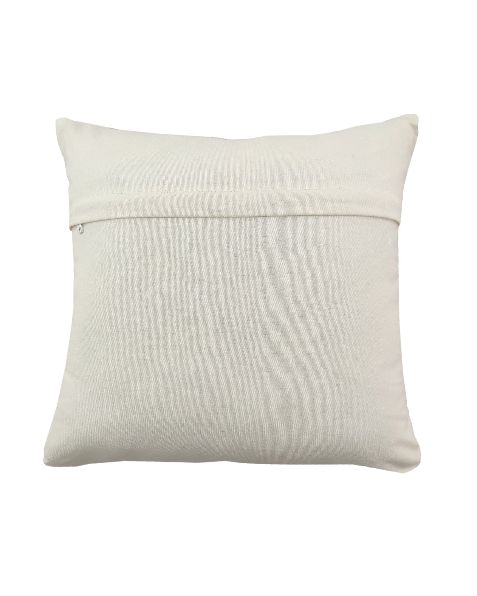 The RAMSHA HOME Cotton Cushion With Gold Foil Print CS-178 is a square, off-white luxury cushion featuring a visible back zipper, showcased against a plain white background.