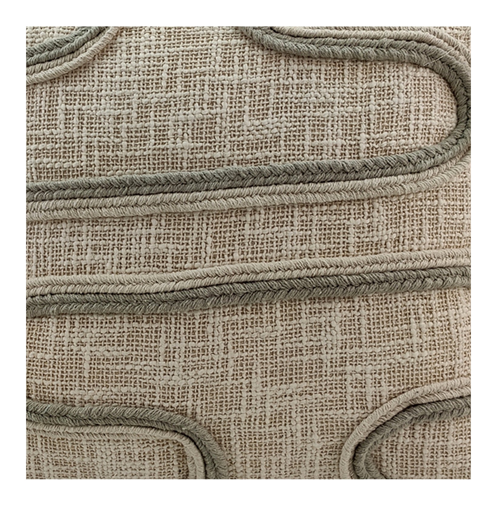 Close-up of the RAMSHA HOME Embroidery Cushion With Insert CS-160, showcasing textured beige fabric in a crisscross pattern with raised, wavy, braided lines in a light grayish-brown shade.