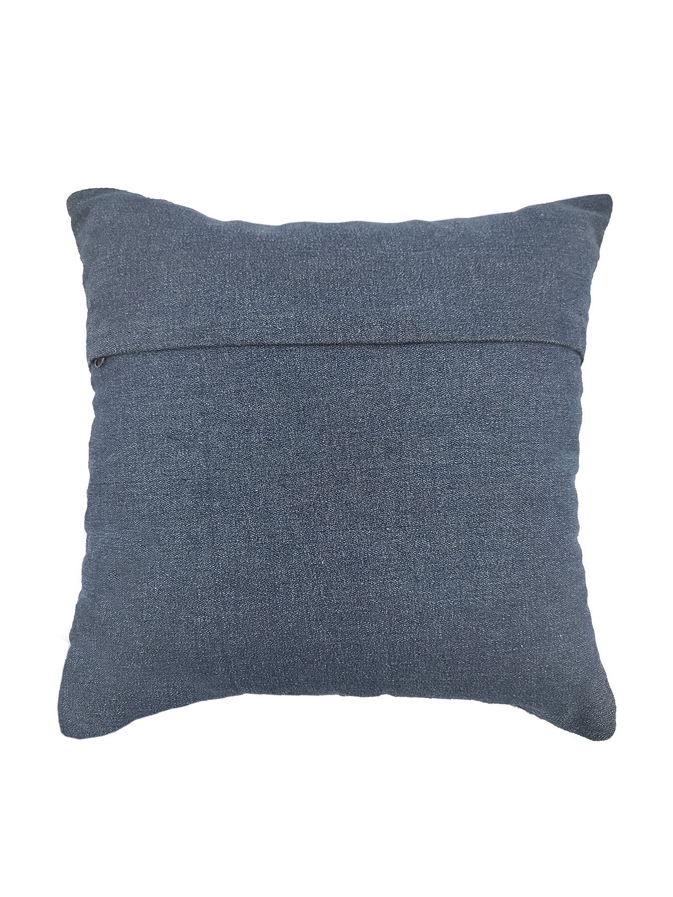 The RAMSHA HOME Denim Cotton Cushion With Polyfill cs-189 is a square blue cushion with subtle texture, comfortable fill, and a visible horizontal seam across the back.