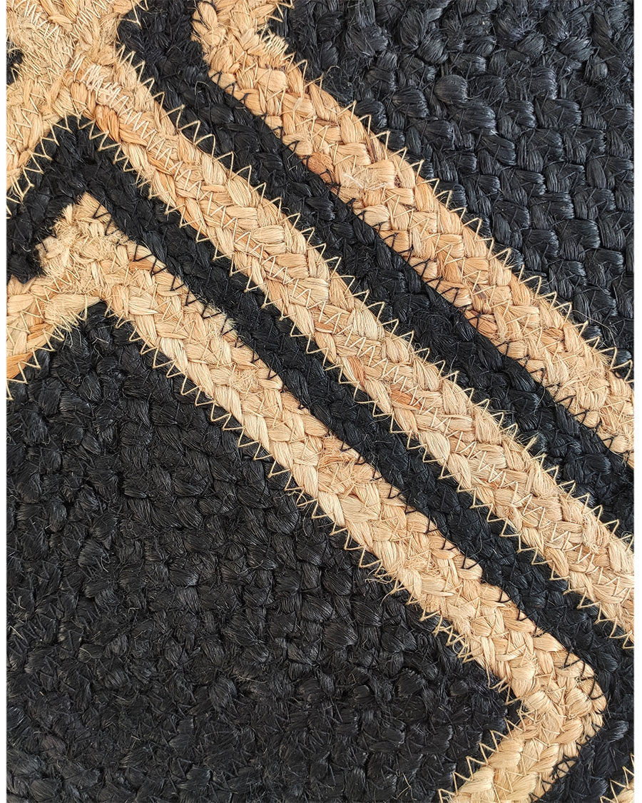 Handmade Natural & Black Color Braided Jute Rug - BR 038