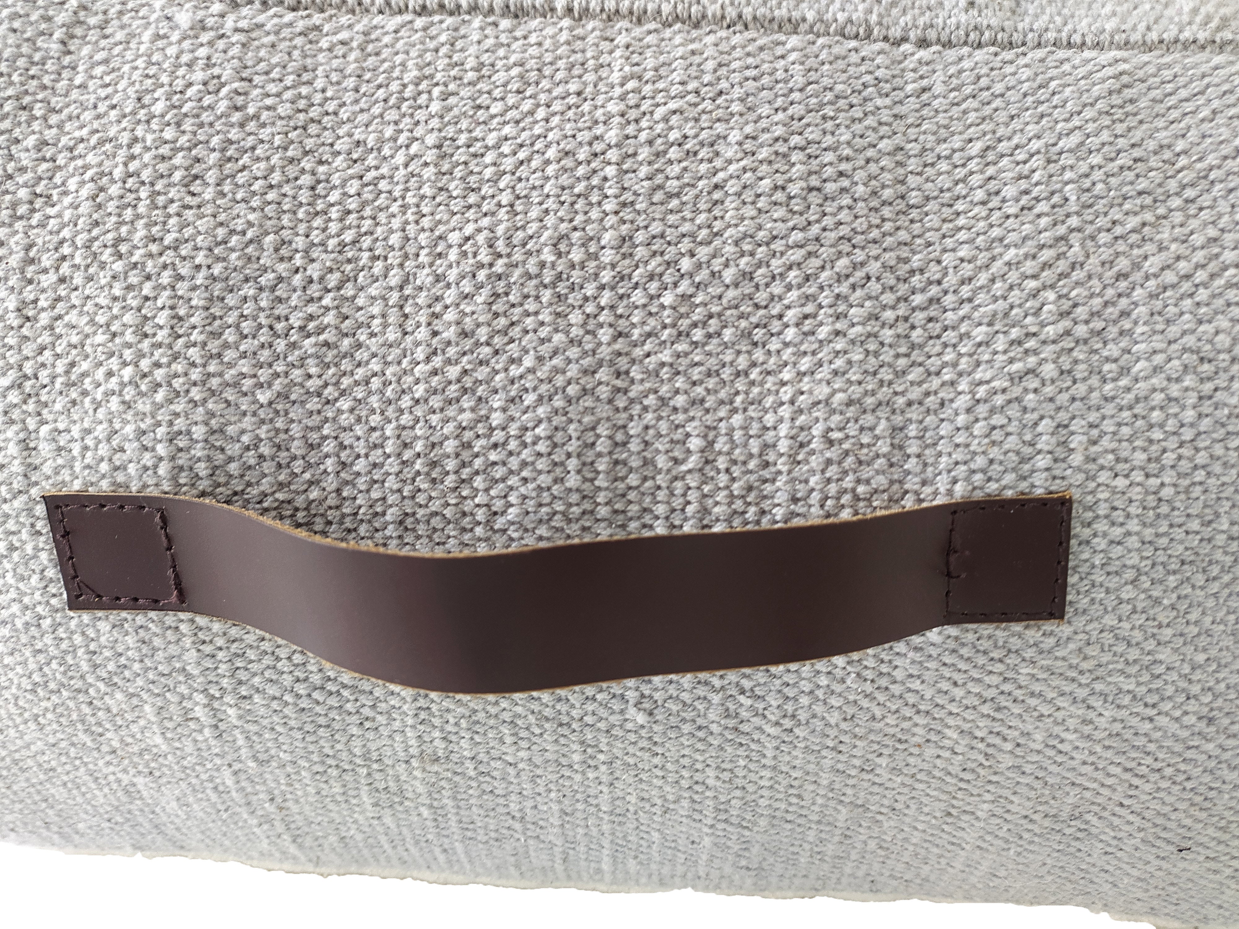 Grey Cotton Pouf With Leather Handle PF-054