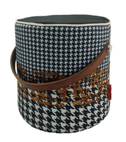 Leather Printed Pedestal Pouf With Leather Handle PF-025