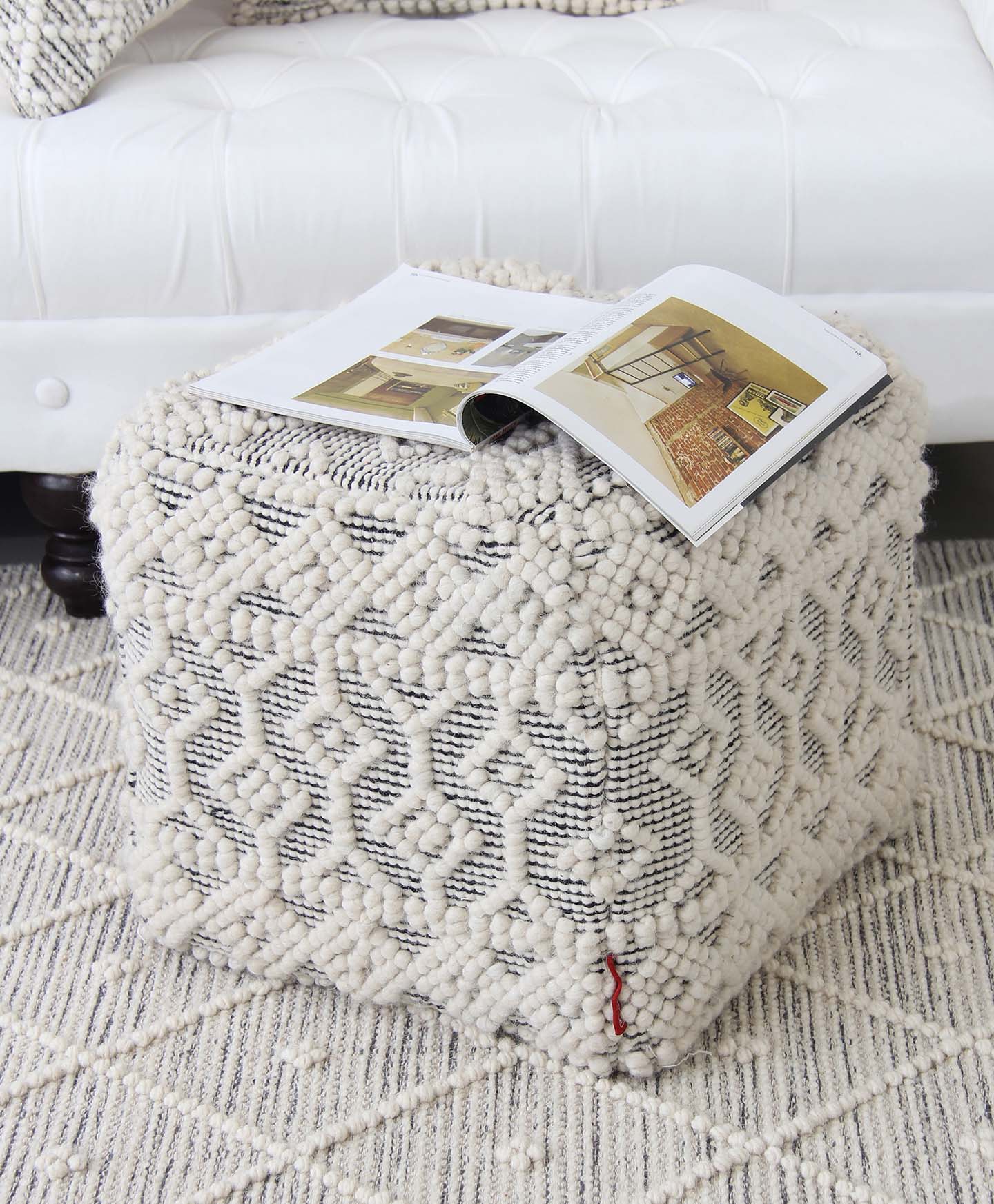Woven Natural Pouf With Polystyrene bag