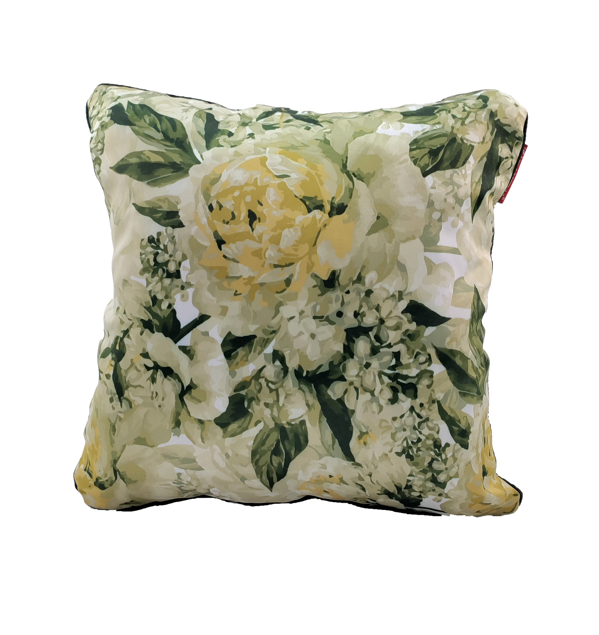 The RAMSHA HOME Floral Printed Multi Color Cushion features a vibrant floral pattern in yellow, green, and white—perfect for stylish home decor.