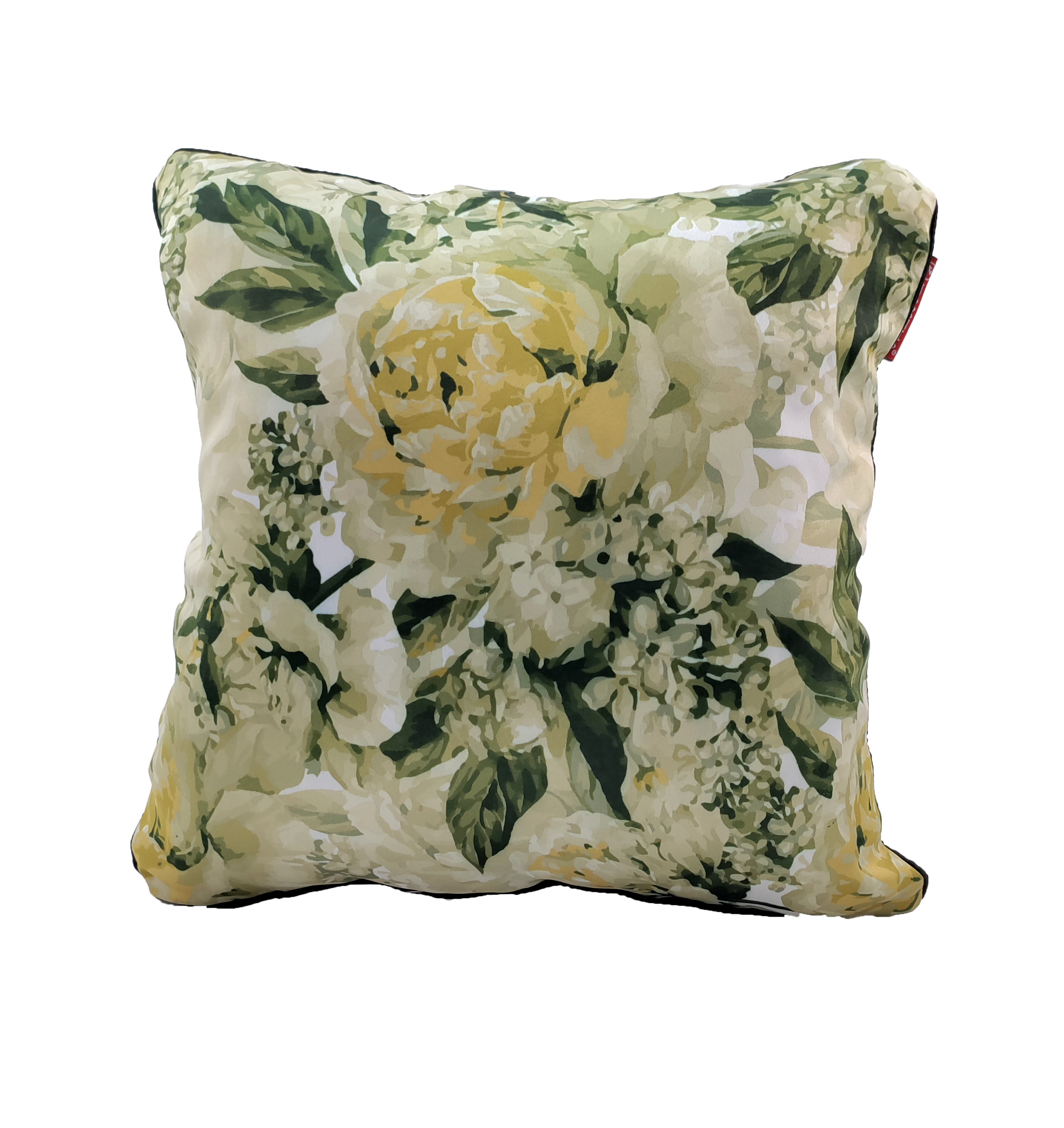 The RAMSHA HOME Floral Printed Multi Color Cushion features a vibrant floral pattern in yellow, green, and white—perfect for stylish home decor.