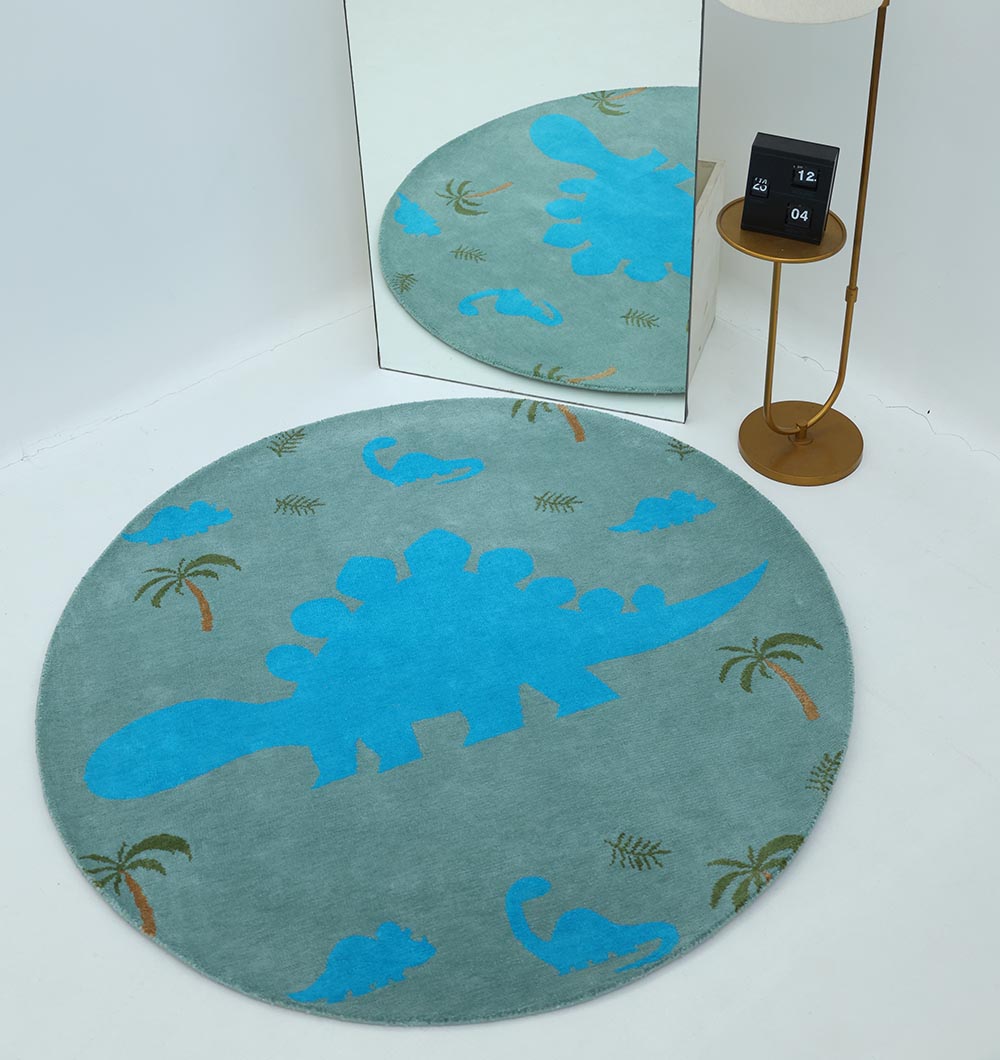 Kids Dinosaur Rug - Blue & Green Color Playroom Area Carpet - KD 008 (150 cm)