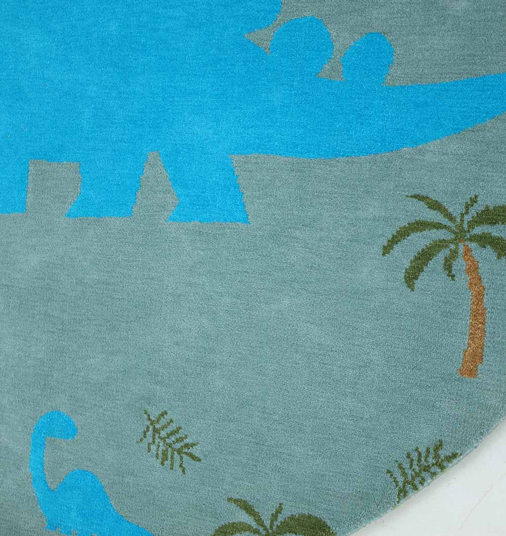Kids Dinosaur Rug - Blue & Green Color Playroom Area Carpet - KD 008 (150 cm)