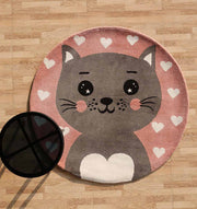Kids Cat Rug - Pink & Grey Color Playroom Area Carpet - KD 009 (120 cm)