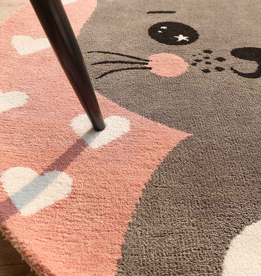 Kids Cat Rug - Pink & Grey Color Playroom Area Carpet - KD 009 (120 cm)