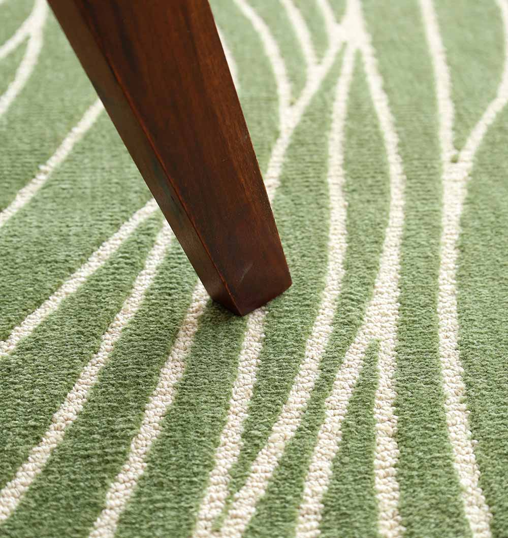 Leaf Vein Line Pattern Green & Ivory Rug – KD 015