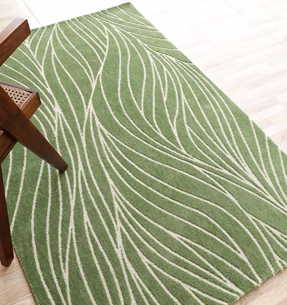 Leaf Vein Line Pattern Green & Ivory Rug – KD 015