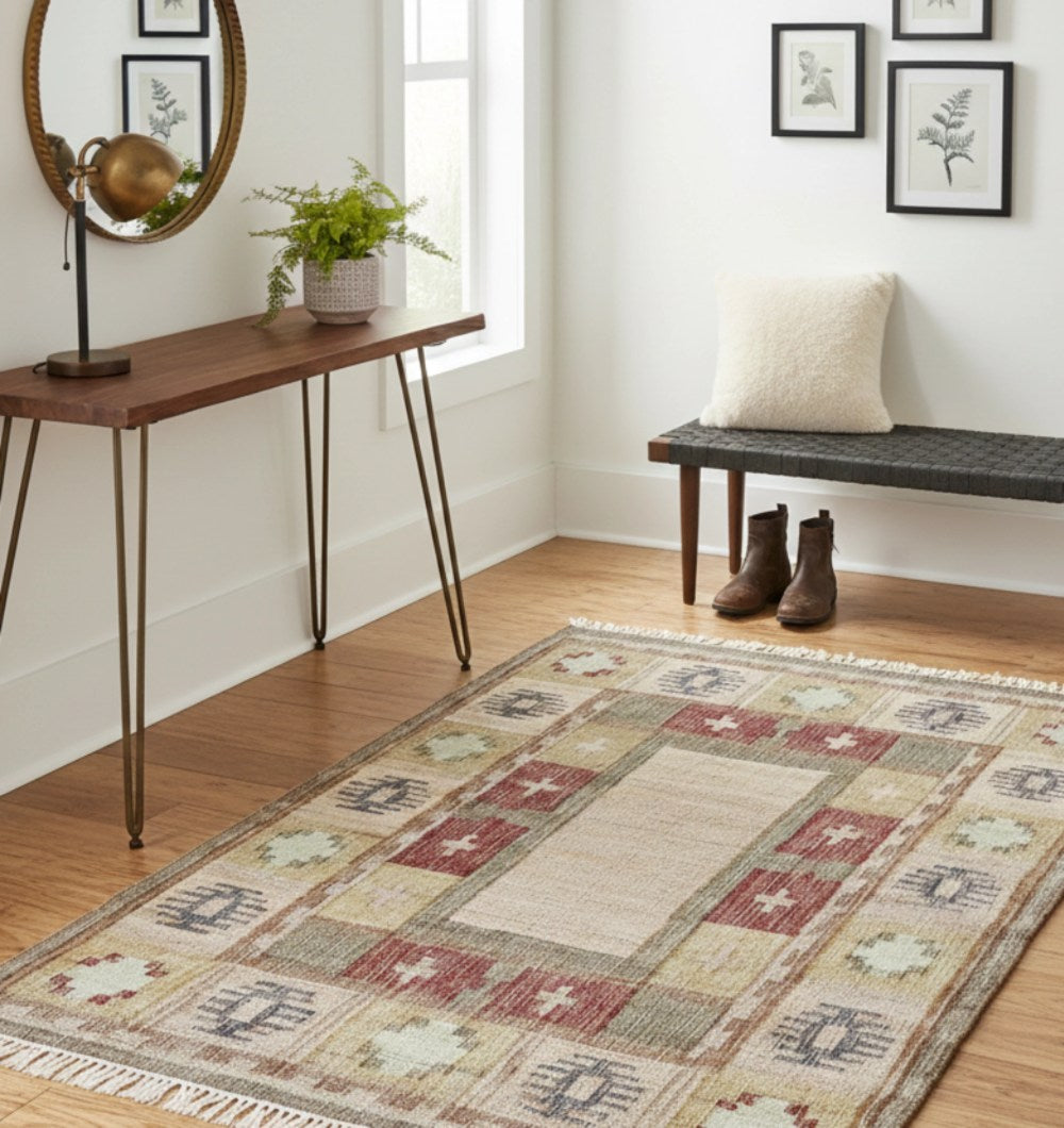Symmetrical Bordered Traditional Kilim Rug - KLM 007 (170x240cm)