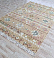 Handwoven Neutral Beige Wool Kilim Rug - KLM 014