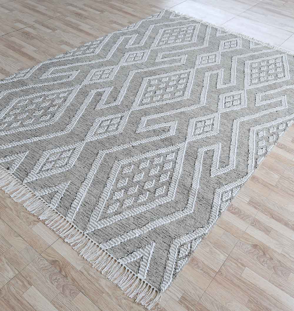 Handwoven Diamond Patterned Grey Kilim Rug - KLM-017 170x240cm