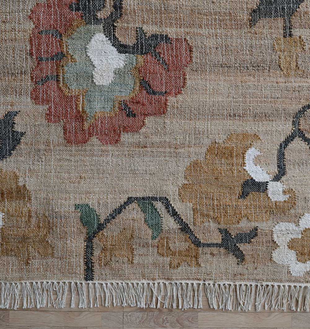 Handmade Kilim Rug – Natural Floral Style Flatweave Carpet KLM-020