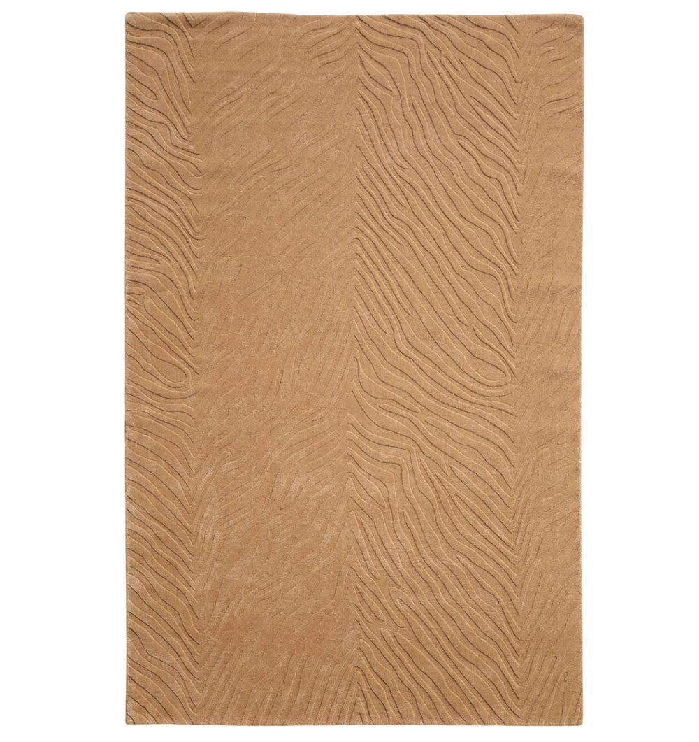 The RAMSHA HOME Decorative Handmade Beige Color Area Rug (LKH-028) features a rectangular, loom-knotted wool design with a subtle, raised wavy pattern running vertically across the surface, evoking animal fur or wood grain.