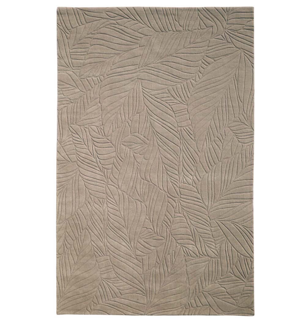 The Rectangle Handmade Decorative Grey Color Area Rug - LKH-030 by RAMSHA HOME features an embossed abstract leaf pattern with overlapping shapes for a textured, natural look.