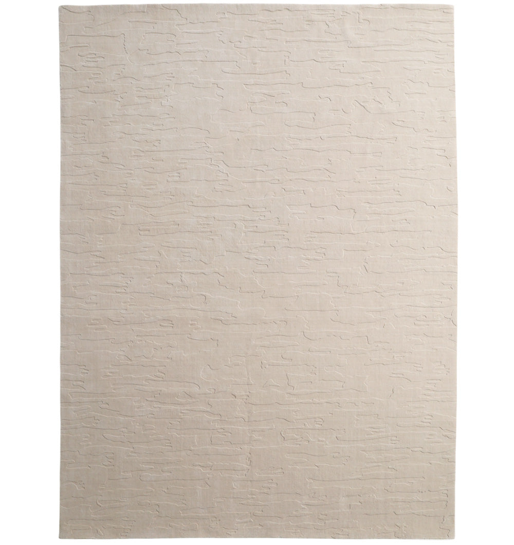 The RAMSHA HOME Rectangle Handmade Decorative Beige Color Area Rug (300x400 cm, LKH-032) features a minimalistic monochromatic design with textured, irregular raised lines for subtle style.