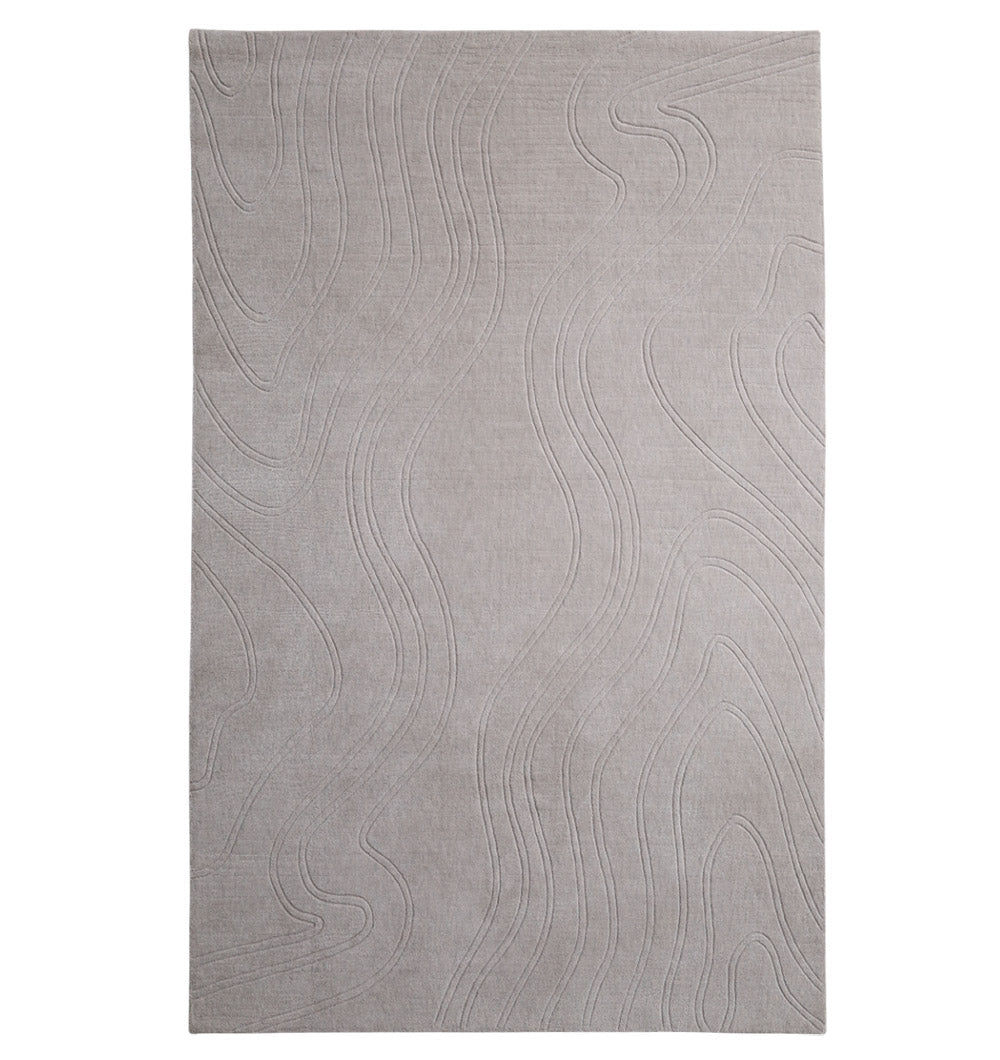 The RAMSHA HOME Rectangle Handmade Lt.Grey 200x300 cm Area Rug (LKH-036) features a modern textured design with subtle, wavy raised lines across its surface, reminiscent of topographic map contours.