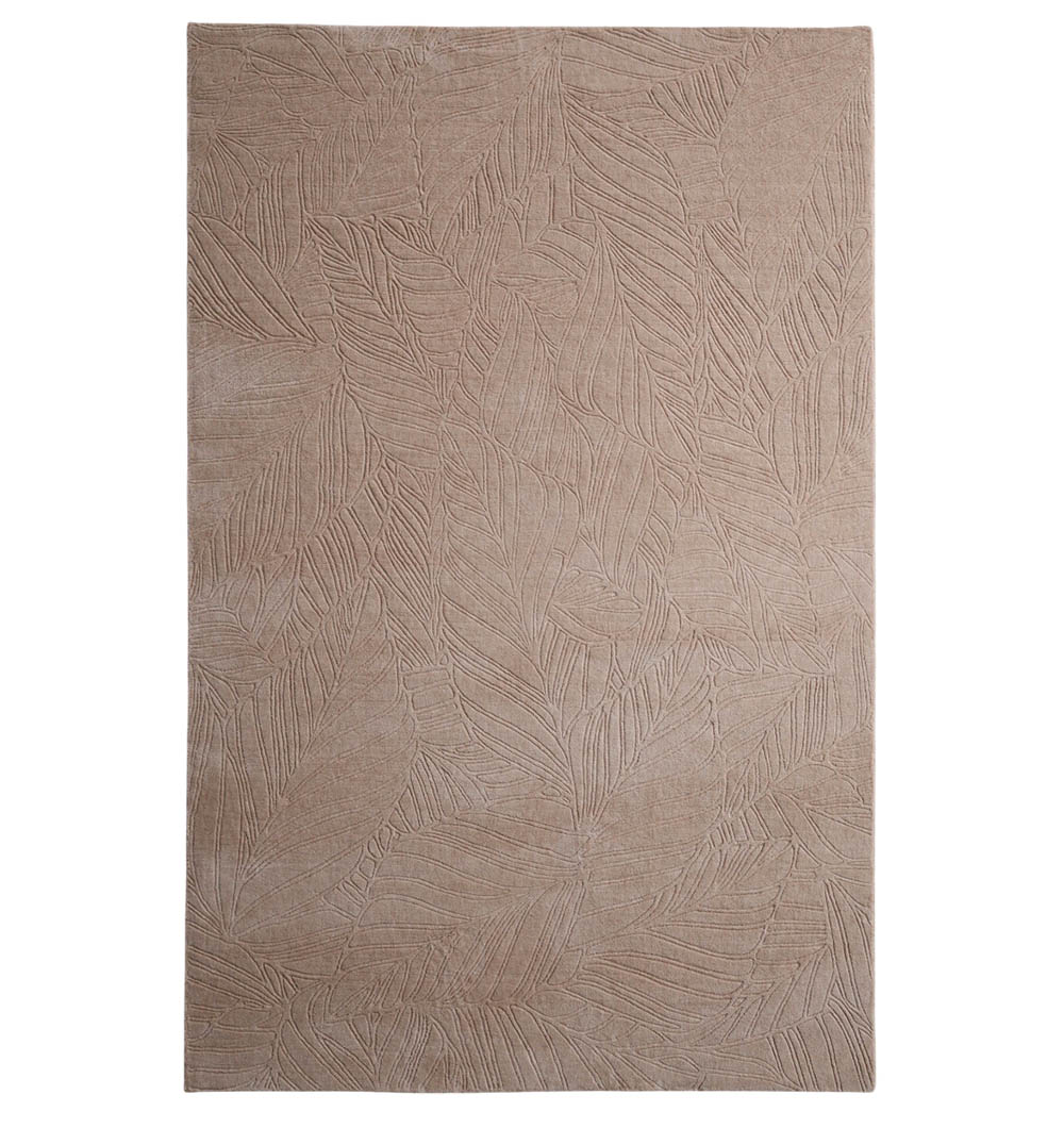The RAMSHA HOME Decorative Rectangle Handmade Beige 200x300 cm Area Rug (LKH-038) features an embossed leaf pattern with overlapping leaves in various sizes for a subtle, textured design.