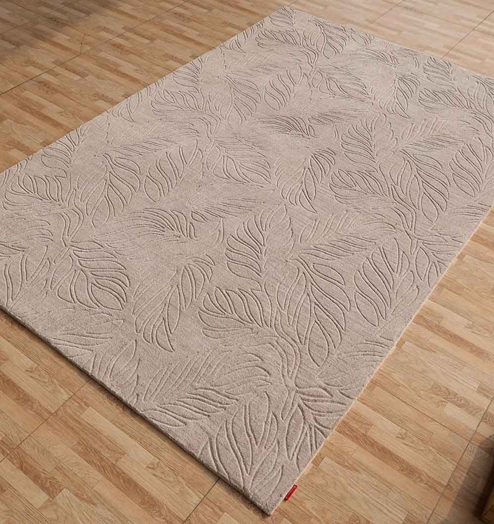 The RAMSHA HOME Decorative Rectangle Handmade Grey 200x300 cm Area Rug (LKH-039) features a raised, textured leaf pattern, offering an elegant look that complements any space.