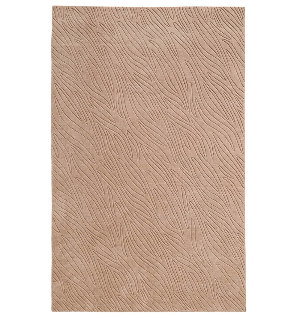 The RAMSHA HOME Rectangle Handmade Beige Color 200x300 cm Area Rug (LKH-042) features an embossed wavy abstract pattern, creating a textured, modern accent for any room.