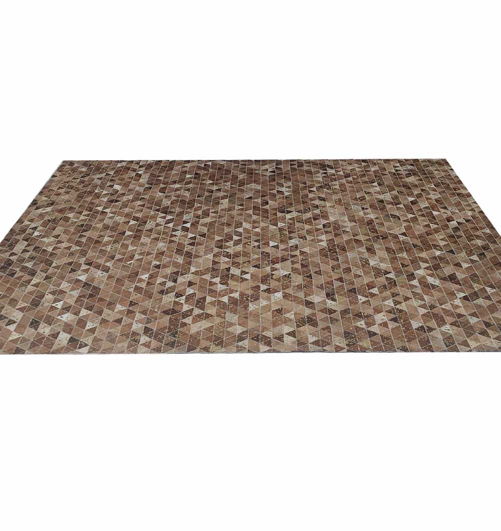 The Amazing Grey & Tan Color Playroom Leather Rug - LR 006 features small, square tiles in a geometric mosaic pattern, blending shades of grey and tan for a stylish, leather rug effect.