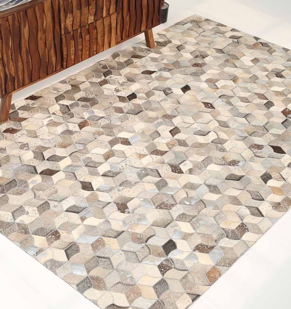 Amazing Bedroom & Hallway Grey Color Leather Rug - LR 007